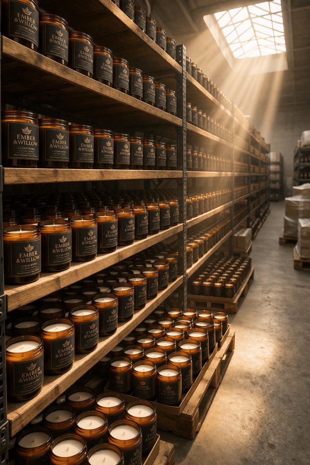 Candle production shelving in the studio
