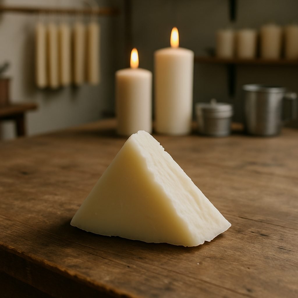 Workshop bench details with a wedge of soy wax