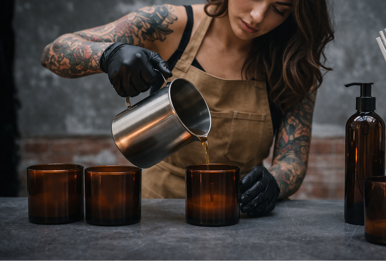 Woman in Studio pouring Wax