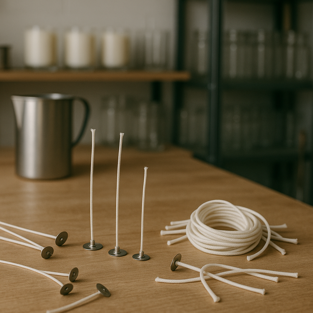 Wicks being assembled atop studio table